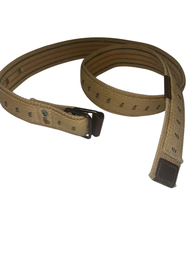 Polo Ralph Lauren Phenomenal Khaki Cotton Brown Leather Trim D Ring Belt Xl 51x2
